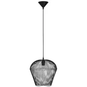 Image of Kuujjuaq 31.5cm Wire Frame Pendant Ceiling Light Black Aluminium Black Fabric Wire, Base LED E27 - Merano