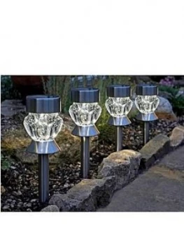 image of Smart Solar Crystal Glass Stainless Steel Stake Lights With Leds (4 Pack)