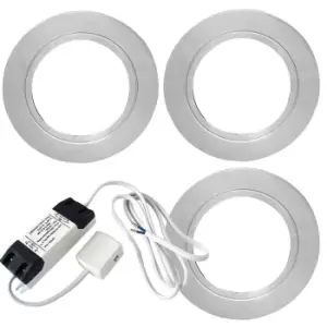 Image of 3x BRUSHED NICKEL Round Flush Under Cabinet Kitchen Light & Driver Kit - Natural White LED