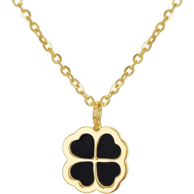 Image of Be You 9ct Gold Onyx Petal Adjustable Necklace Yellow Gold female 15-16.5in