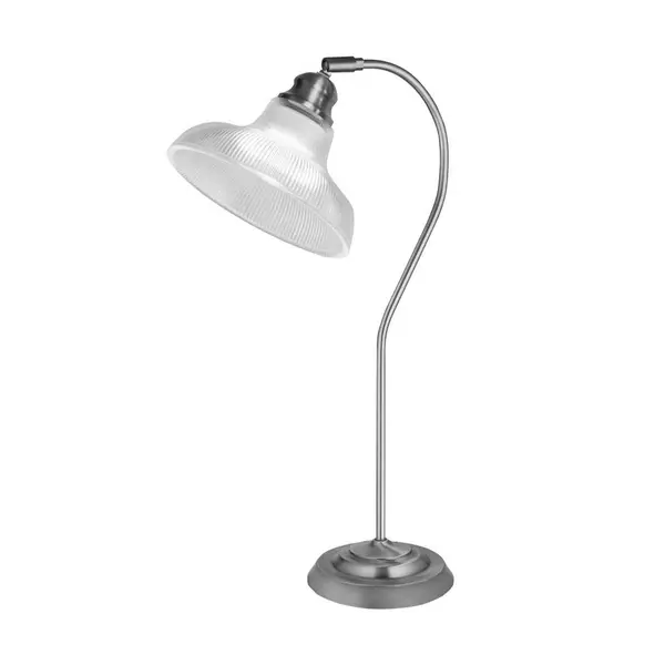 image of Bistro III Table Lamp ,Satin Silver, Holphane Style Glass