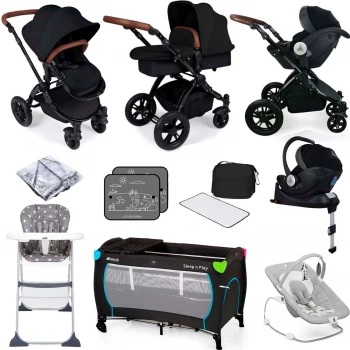 Ickle bubba Stomp V3 All In One i-Size (Mercury Car Seat) Travel System & ISOFIX Base Bundle - Black / Black