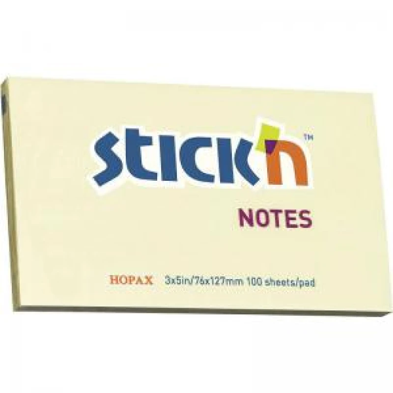 Image of Stickn FSC Sticky Notes 76x127mm 100 Sheets Per Pad Pastel Yellow Plastic Free Packaging (Pack 12) - 21898
