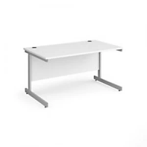 image of Dams International Rectangular Straight Desk with White MFC Top and Silver Frame Cantilever Legs Contract 25 1400 x 800 x 725mm