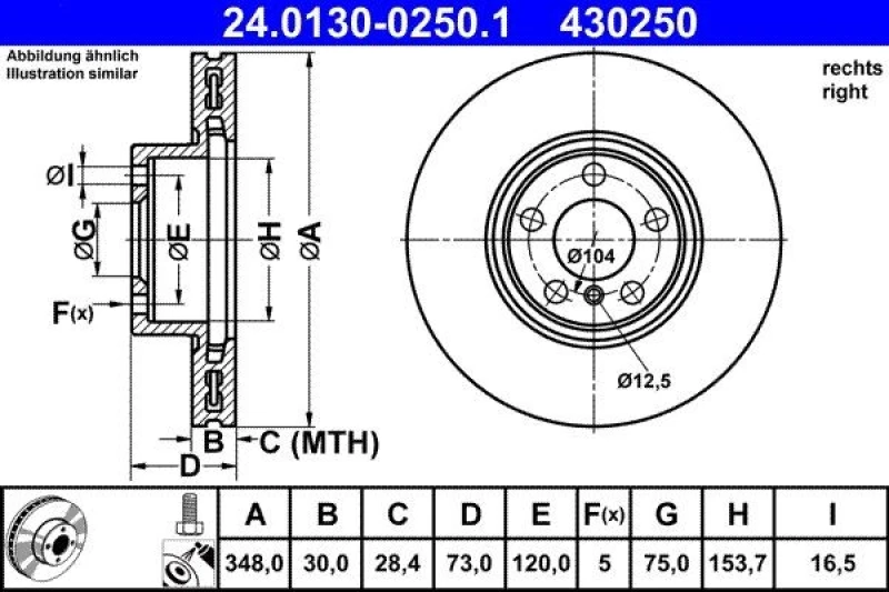 Image of Brake disc ATE 24.0130-0250.1