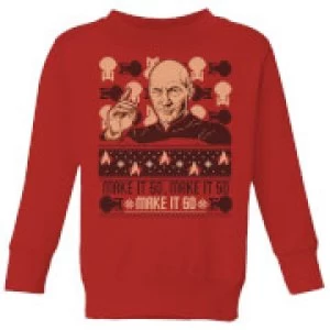 image of Star Trek: The Next Generation Make It So Kids Christmas Sweatshirt - Red - 11-12 Years