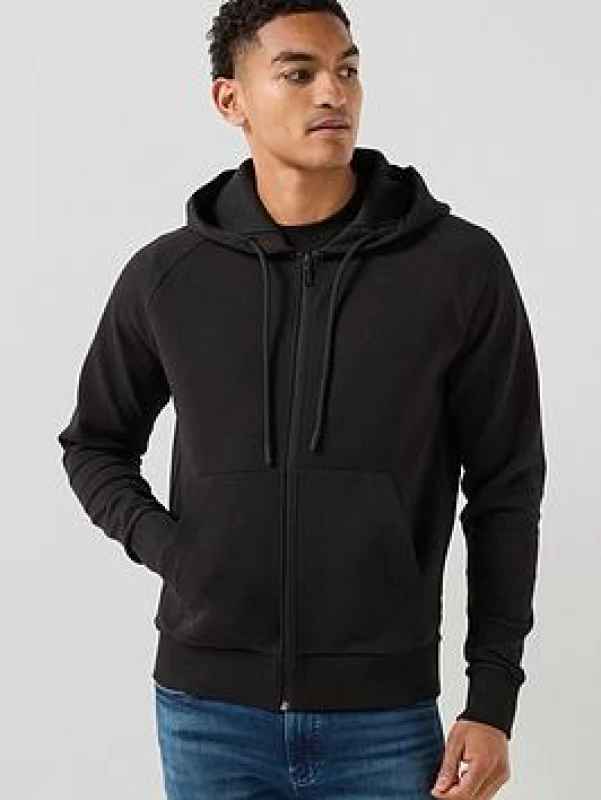 Image of Boss Mens BOSS GREEN Full-Zip Hoodie with Adjustable Drawstring Hood - Streamlined Design - Black Male S