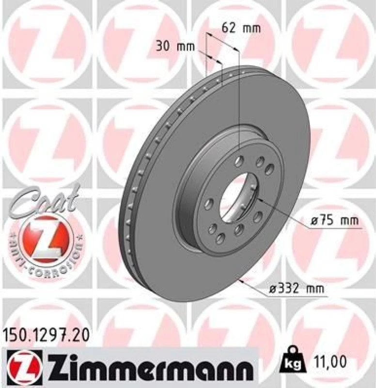 Image of ZIMMERMANN Brake disc ZIMMERMANN 150.1297.20