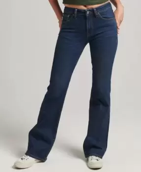 Image of Superdry Womens Mid Rise Slim Flare Jeans Dark Blue / Van Dyke Mid Used - Size: 26/30