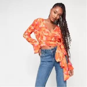 image of Missguided Tie Dye Chiffon Tie Side Blouse - Multi