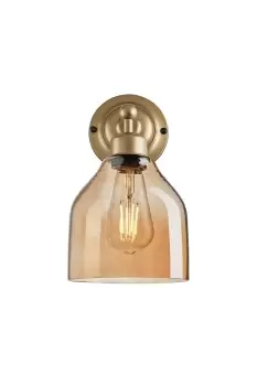 image of Orlando Tinted Glass Cone Wall Light, 6 Inch, Amber, Brass Holder