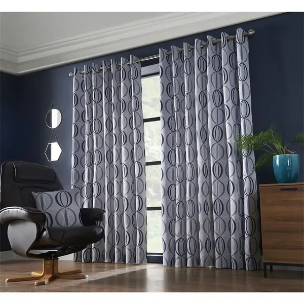 Image of Other Omega Multi Yarn Fully Lined Ring Top Curtains - Blue 117x229cm