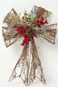 Image of Artificial Christmas Flower Bow Arrangement Pine Cones Berries