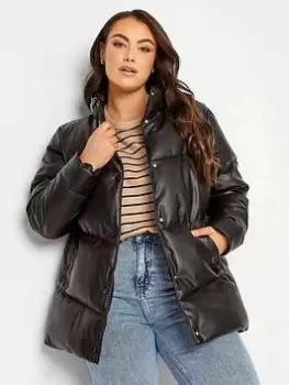 Image of Yours Pu Puffer Jacket Black, Size 30-32, Women