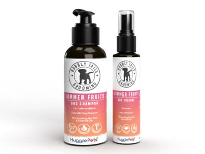 Image of HugglePets Bubbly Tails Summer Fruits 2 in 1 Dog Shampoo & Deodorising Cologne Set Clear