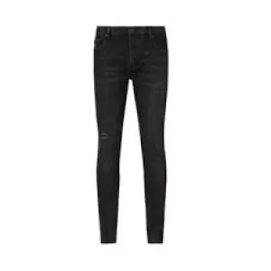 Image of AllSaints Mens Rex Overdyed Slim Jeans, Slate Grey, Size: 32/L32
