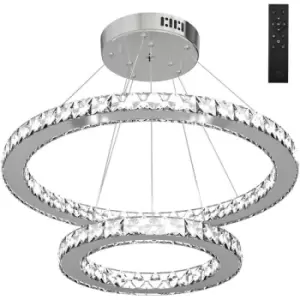 image of Two-Ring Crystalitte LED Chandelier Adjustable Dimmable Fitting Home Elegance - Homcom