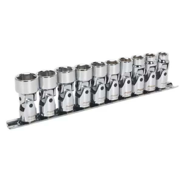 image of Sealey AK2710 Universal Joint Socket Set 3/8Sq Drive 6pt WallDrive&#174; 10pc Metric