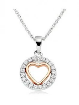 image of Beaverbrooks Silver And Rose Gold Plated Cubic Zirconia Heart Pendant