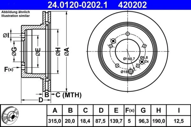 Image of ATE 24.0120-0202.1 Brake disc Vented Brake Disc (82)