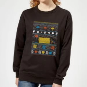 Image of Friends Sofa Knit Womens Christmas Sweatshirt - Black