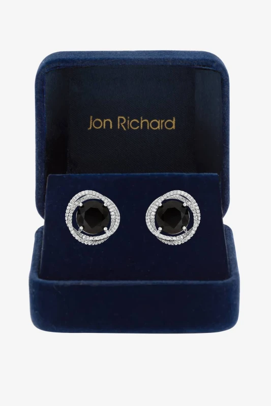 Image of Jon Richard Womens Rhodium Plated Cubic Zirconia Twist Halo Sapphire Stud Earrings in Silver Silver Female One Size
