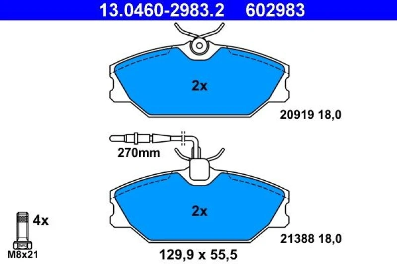 Image of ATE 13.0460-2983.2 Brake pad set incl. wear warning contact, with brake caliper screws Brake Pad Set,disc brake (402)