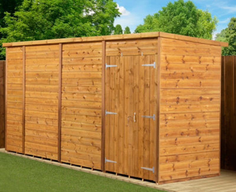 Image of Empire Sheds Empire Modular Pent 14X4 Dipped Treated Tongue And Groove Wooden Garden Shed Double Door (14' X 4' / 14ft X 4ft) (14X4)