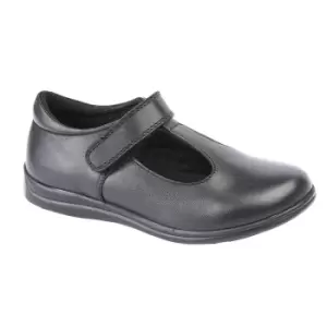 Image of Roamers Childrens Girls Touch Fastening T-Bar Leather School Shoes (1 UK) (Black)