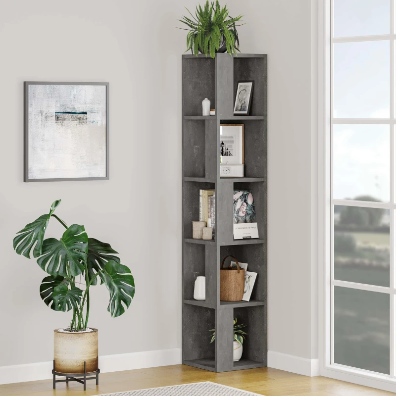 Image of DECORTIE Decortie Piano Modern Corner Bookcase Display Unit - Retro Grey M.KT.02.12531.11