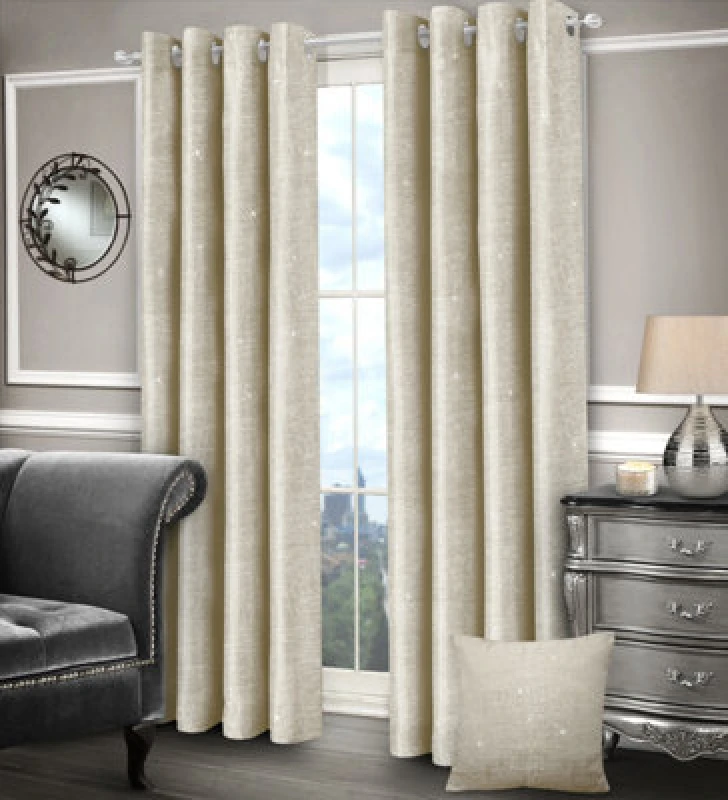 Image of Intimates Jacquard Shimmer Ring Top Curtains - Modern Home Decor Curtains, Durable & Machine Washable - Stylish Window Treatment - Cream