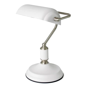 image of 35w 'Emperor' Bankers Lamp - White / Inox