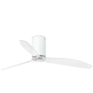 Image of Faro MINI TUBE - Matt White, Transparent Ceiling Fan With DC Motor Smart - Remote Included