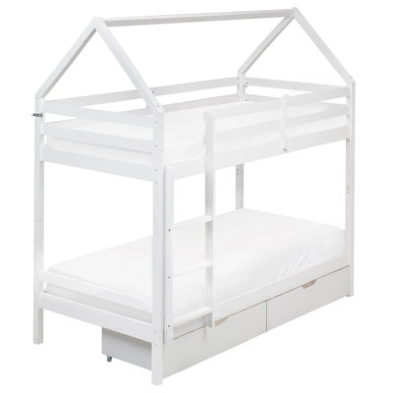 Image of Beliani Bunk Bed With Drawers House Pine Wood Ternas 90 X 200 Cm (Eu Single) With Storage White
