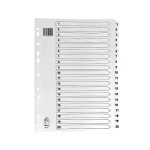 Image of A4 White 1-20 Mylar Index Mylar Reinforced Tabs/Holes WX01531