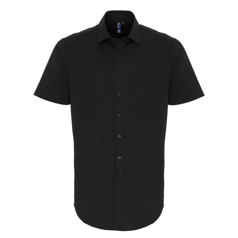 Image of Premier Premier Men Poplin Stretch Short-Sleeved Shirt in Black Size: X-Small Black XS Male 5063425985234