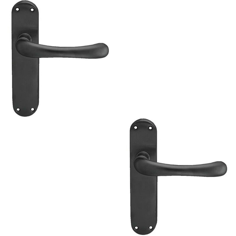 Image of Loops 2x PAIR Smooth Rounded Handle on Shaped Latch Backplate 185 x 42mm Matt Black Black