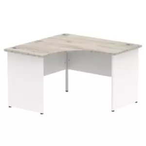 image of Impulse 1200mm Corner Office Desk Grey Oak Top White Panel End Leg