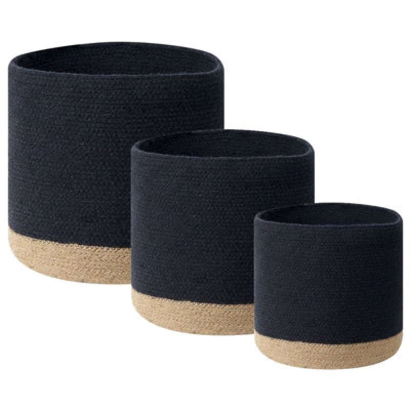 Image of Beliani Set Of 3 Baskets Basima Cotton Black