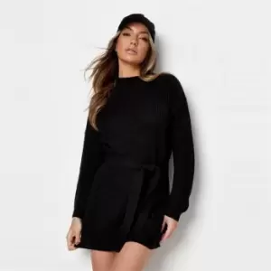 image of Missguided Petite High Neck Basic Dress with Belt - Black