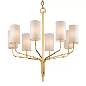 image of Juniper 8 Light Chandelier Textured Gold Leaf, Fabric Shade