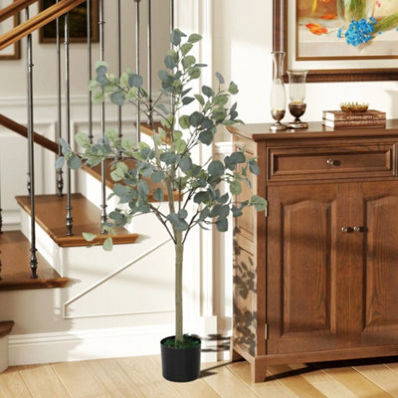 Image of HOMCOM HOMCOM Artificial Plant, Faux Silk Eucalyptus Tree, 150cm in Green Green One Size Unisex 5063603985360