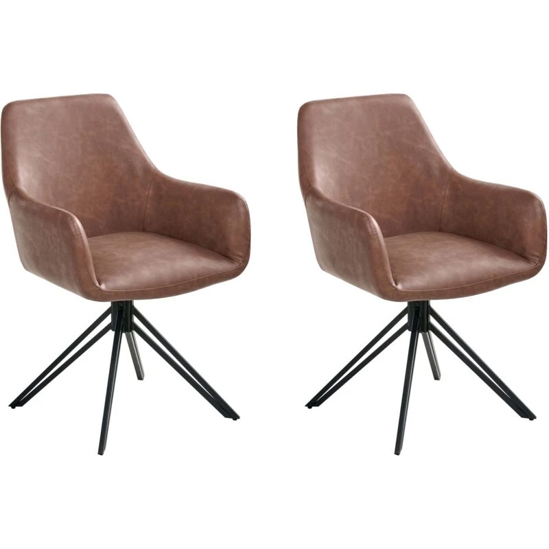 Image of Beliani Set Of 2 Dining Chairs Sansarc Faux Leather Brown