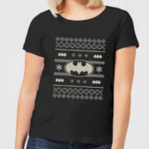 DC Batman Knit Pattern Womens Christmas T-Shirt - Black - M