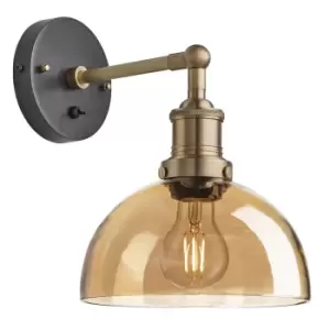 image of Industville Brooklyn Tinted Glass Dome Amber Wall Light / 8" Brass Holder