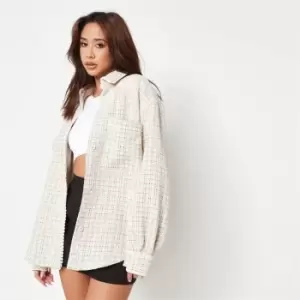 image of Missguided Trim Detail Boucle Shacket - White