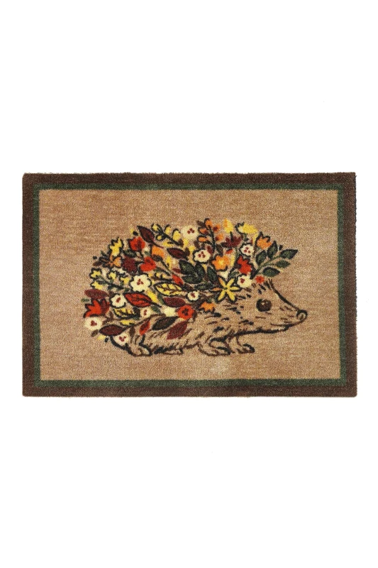 Image of My Mat Washable Nylon Floral Hedgehog Indoor Mat Multi