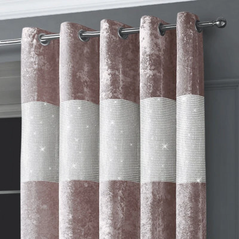 Image of Intimates Diamante Velvet Fully Lined Curtains - Luxury Ring Top Window Drapes - Blush Pink