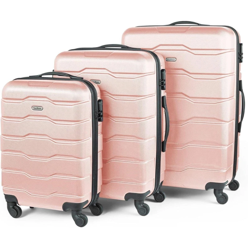 Image of VonHaus Multi Sized Set of Three Luggage Set Pale Pink