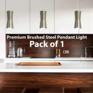 Image of Modern Hanging Ceiling Pendant Light Brushed Steel Kitchen Lamp Bulb Fittings